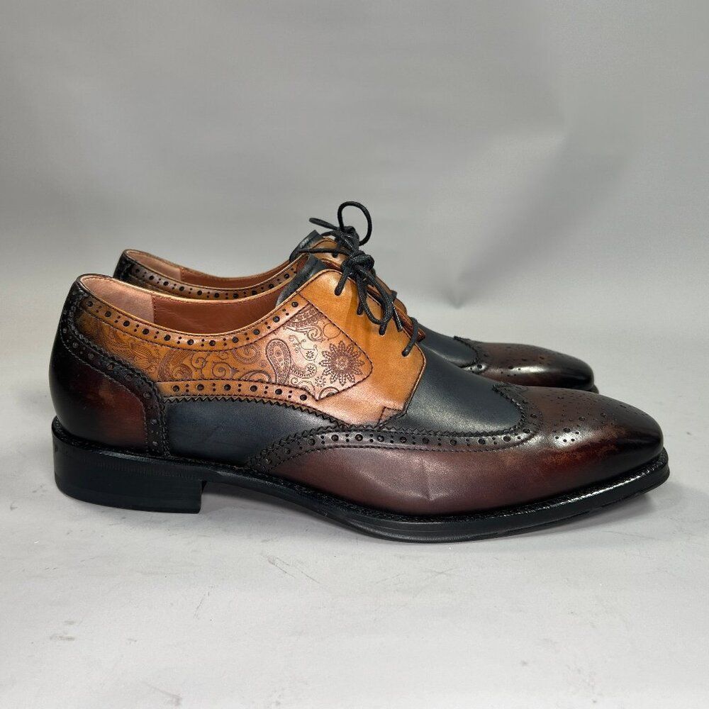 Leizilei Derby Men's Size 7 Leather Lace Up Wing‎ Tip Brogue Oxford Dress Shoes